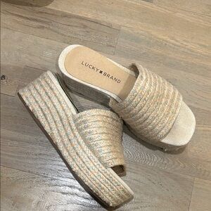 Lucky Brand Natural Woven Braided Platform Slide Sandals
